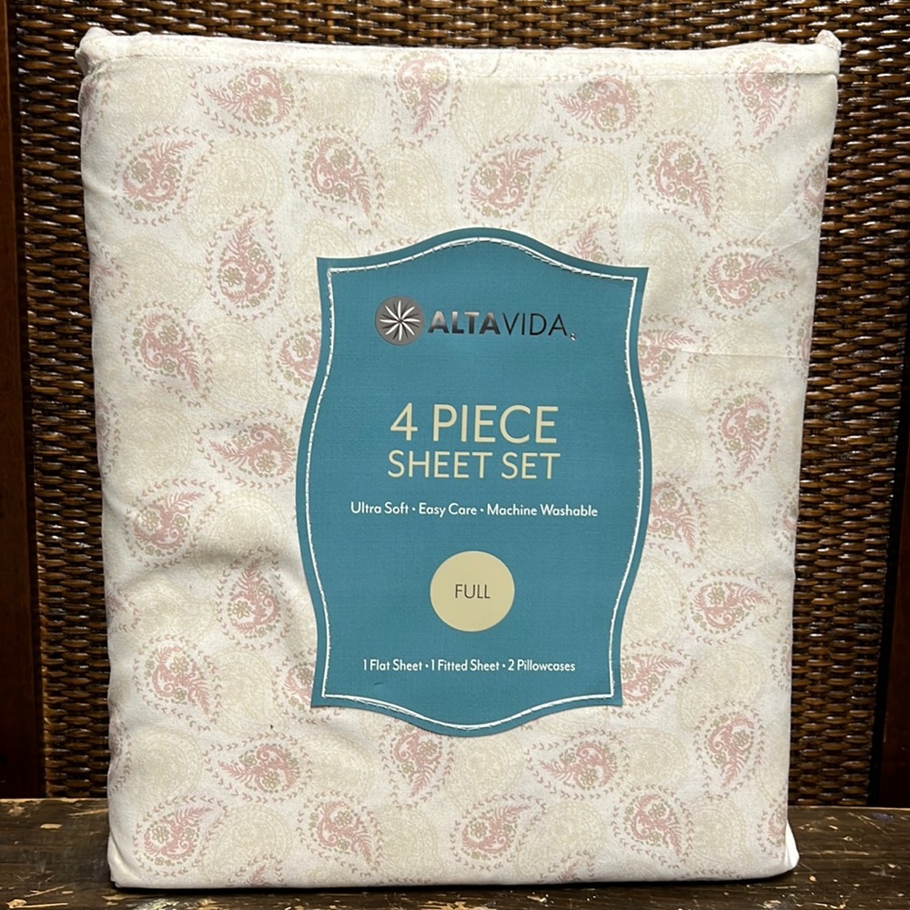 Altavida Pink & Tan Paisley 4PC FULL SHEET SET NWT